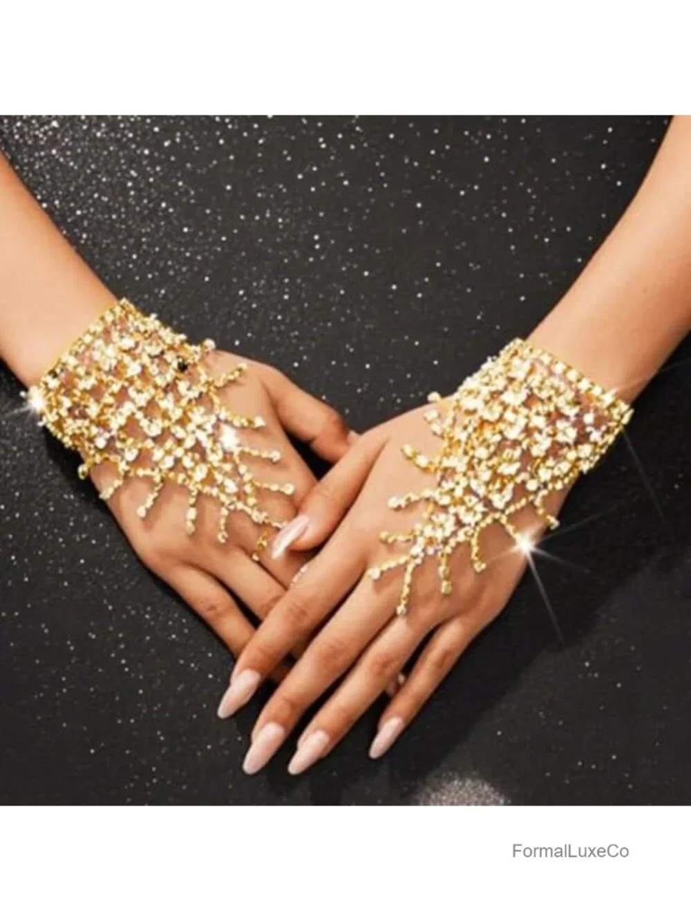 Rhinestone Glitter Fingerless Gloves for Wedding Bride Women